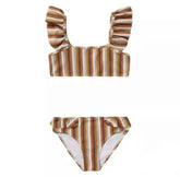 Girls Swimsuit Bikini , Stripes + Frill Straps , from 12 months-12 years.